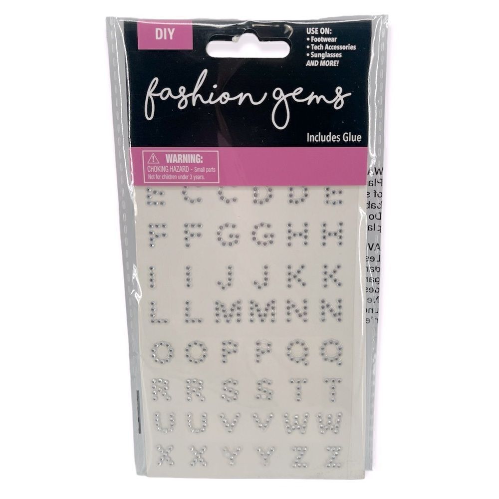 Silver Rhinestone A–Z Letter Gems with Glue | DIY Custom Fashion Decor | 1 Pack